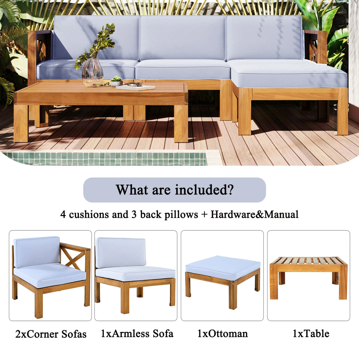 Outdoor 5-Piece Sectional With Cushions and Coffee Table - Furniture Home Direct