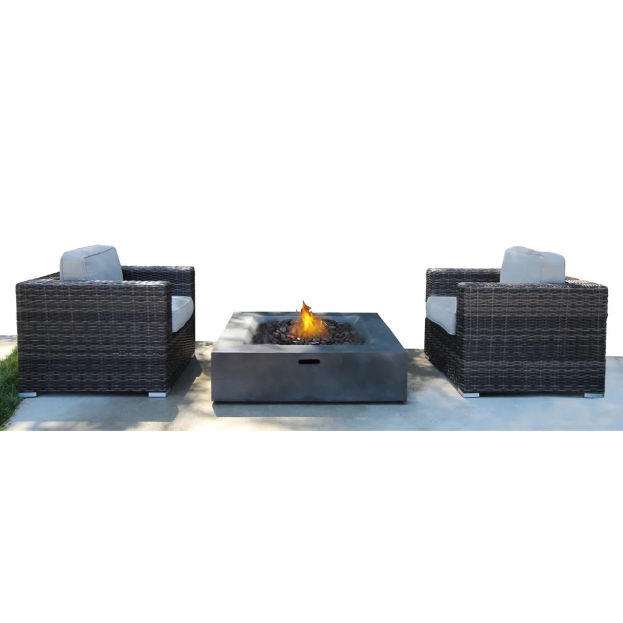 Rattan Wicker Patio Set With Cushions And Concrete Fire Pit - Furniture Home Direct