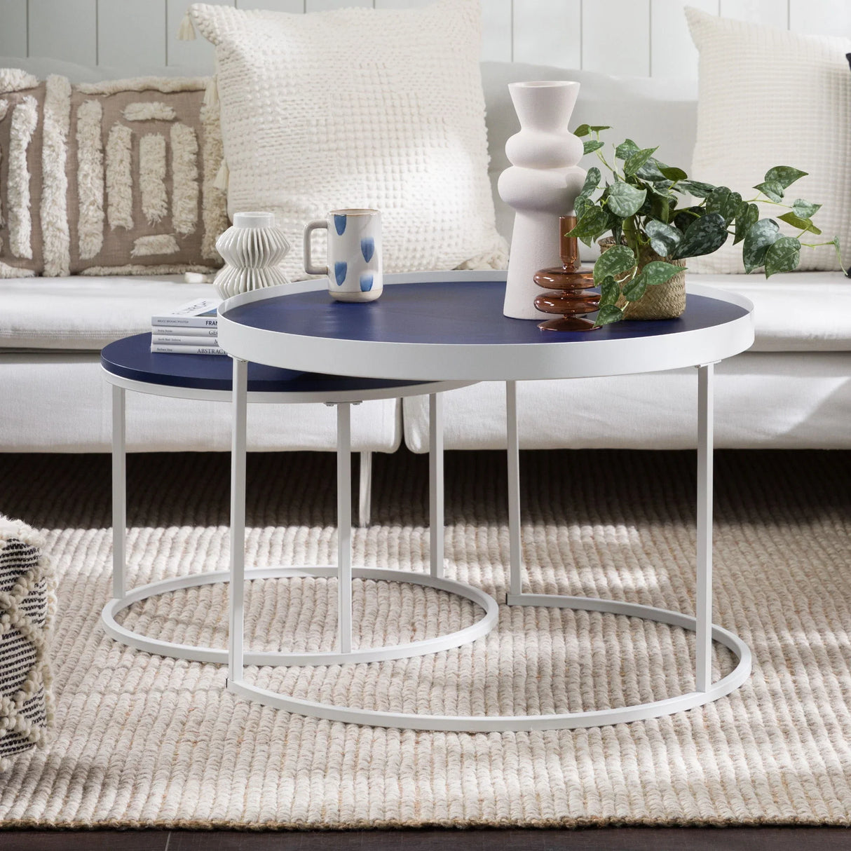 Contemporary Gallery Top Round Nesting Coffee Table Set - Furniture Home Direct