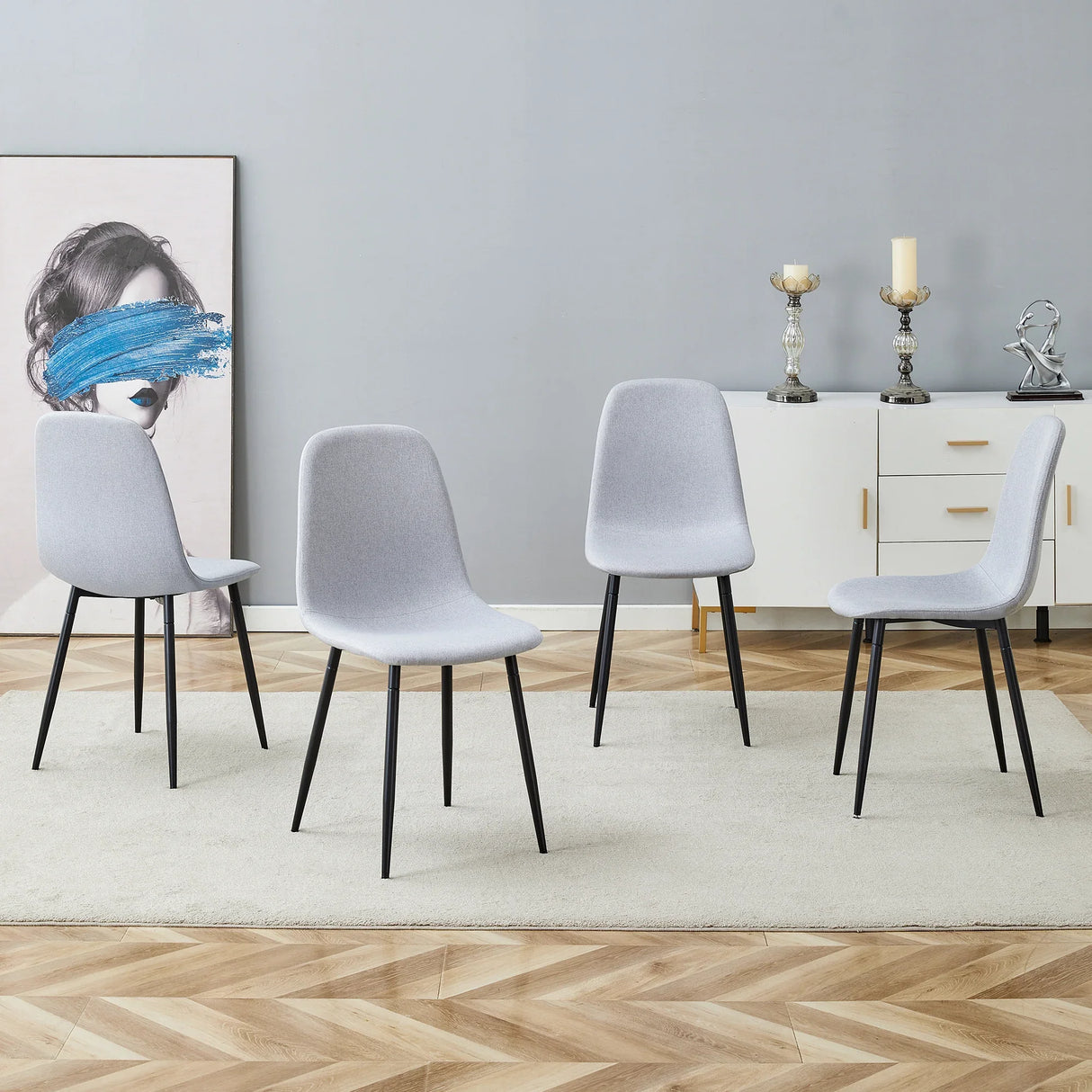 Dining Chairs Set Linen Cotton Upholstery Light Gray - Furniture Home Direct