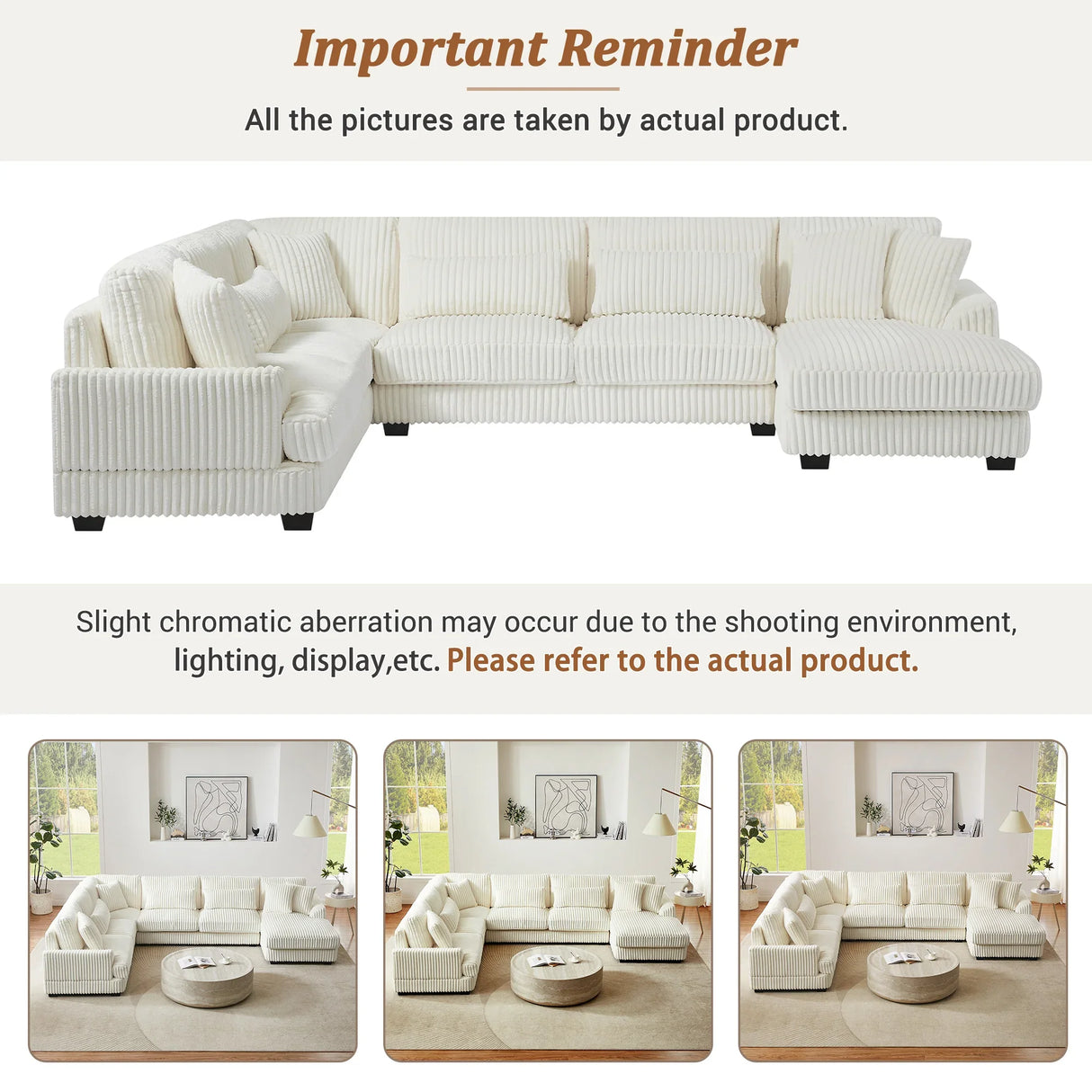 Sectional Sofa U Shaped Oversized With Chaise Beige - Furniture Home Direct