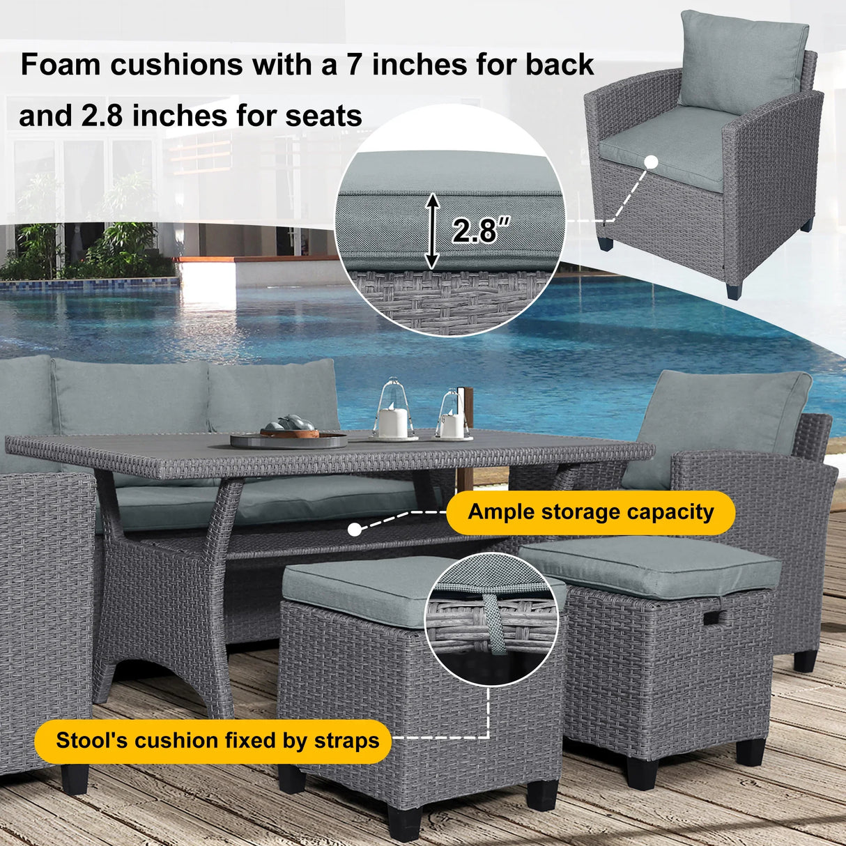 6-Piece Outdoor Wicker Set - Gray - Furniture Home Direct