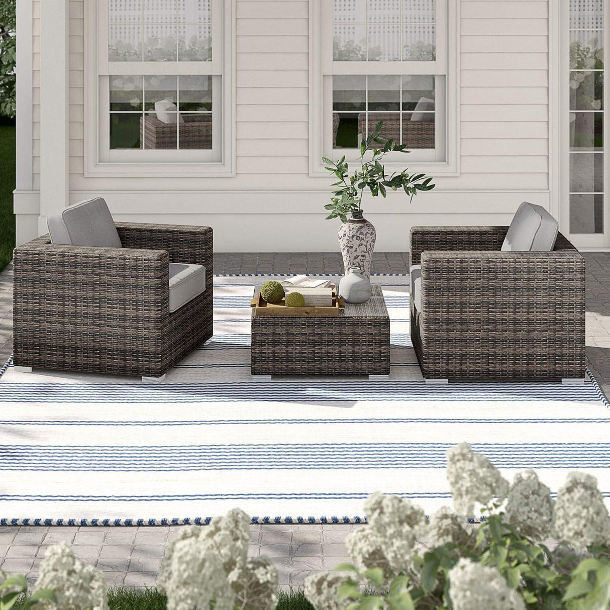 Wicker Seating Group Set With Table And Cushions - Furniture Home Direct
