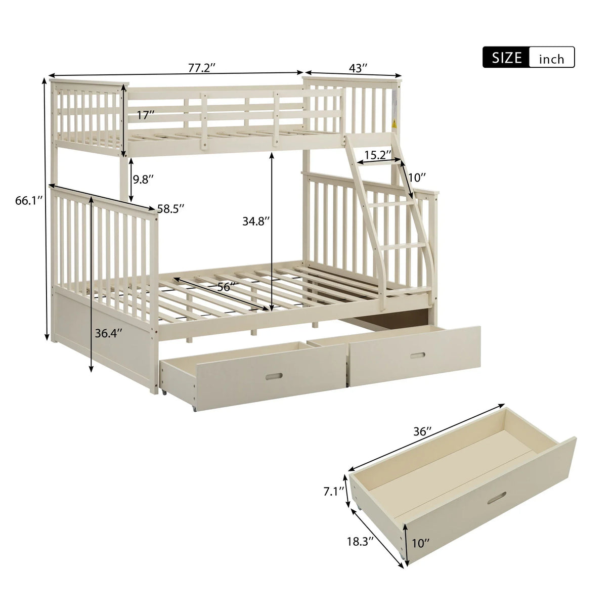 Bunk Bed With Ladder, And Safety Guard Rails - Furniture Home Direct