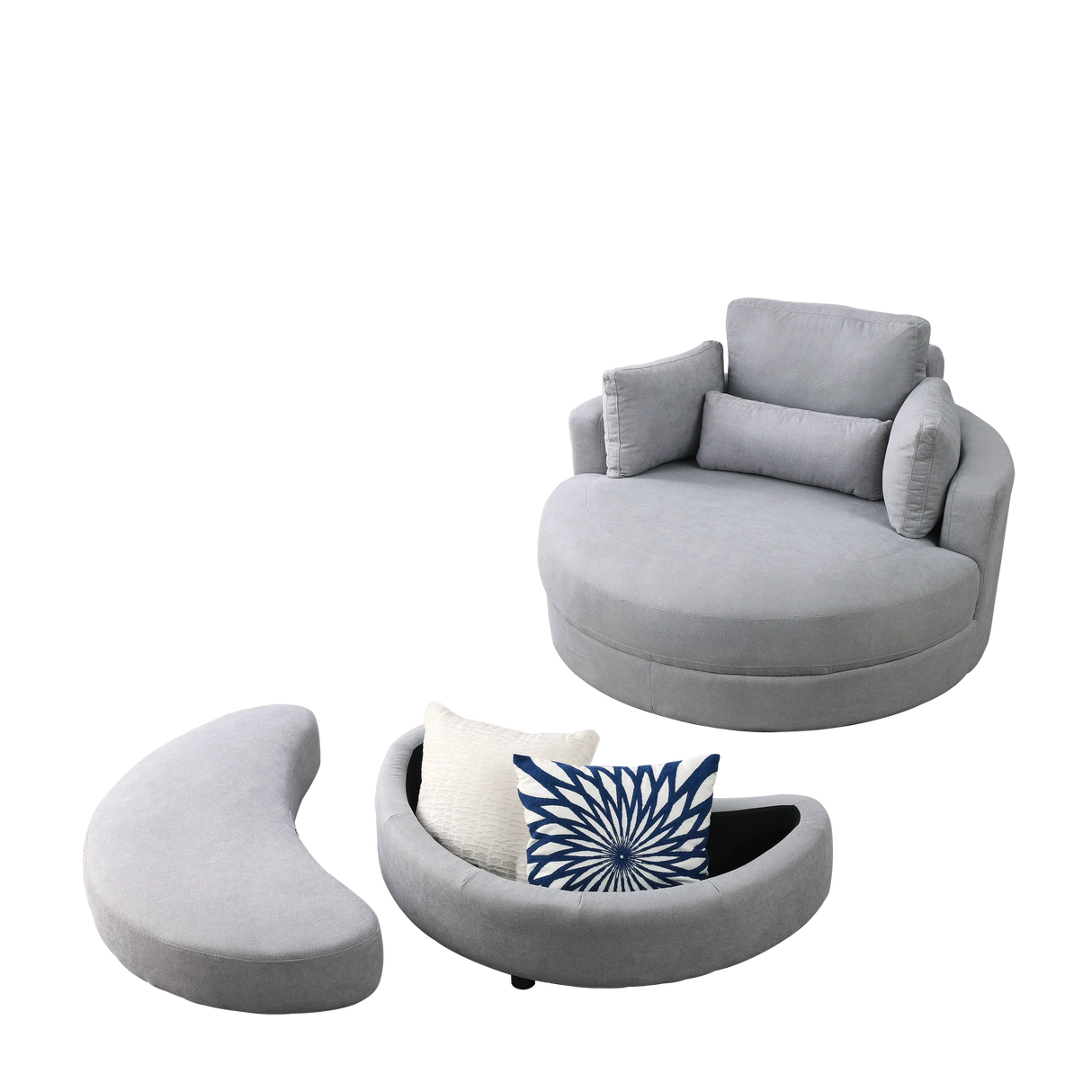 Linen Barrel Swivel Chair With Storage Ottoman - Furniture Home Direct