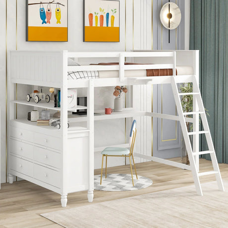 Loft Bed With Drawers With Desk And Shelves - Furniture Home Direct