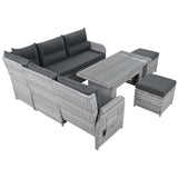 6 Piece Patio Set With An Adjustable Table, Recliners With Extendable Side Tables, And 2 Ottomans - Gray - Furniture Home Direct