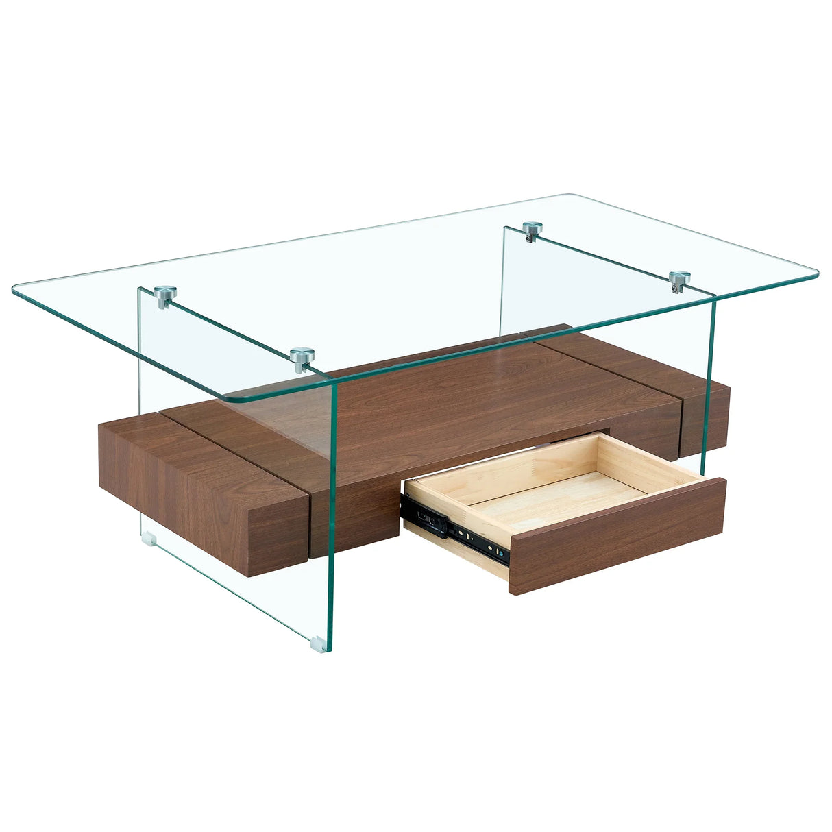 Coffee Table Two Tier Glass Top With Drawer Dark Walnut - Furniture Home Direct