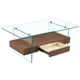 Coffee Table Two Tier Glass Top With Drawer Dark Walnut - Furniture Home Direct