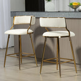 Counter Height Bar Stool Backrest Corduroy Upholstery Beige - Furniture Home Direct