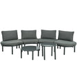 6 Piece Patio Set, Half Moon Outdoor Sectional Sofa With 2 High Low Coffee Tables, 4 Pillows & Cushions - Furniture Home Direct