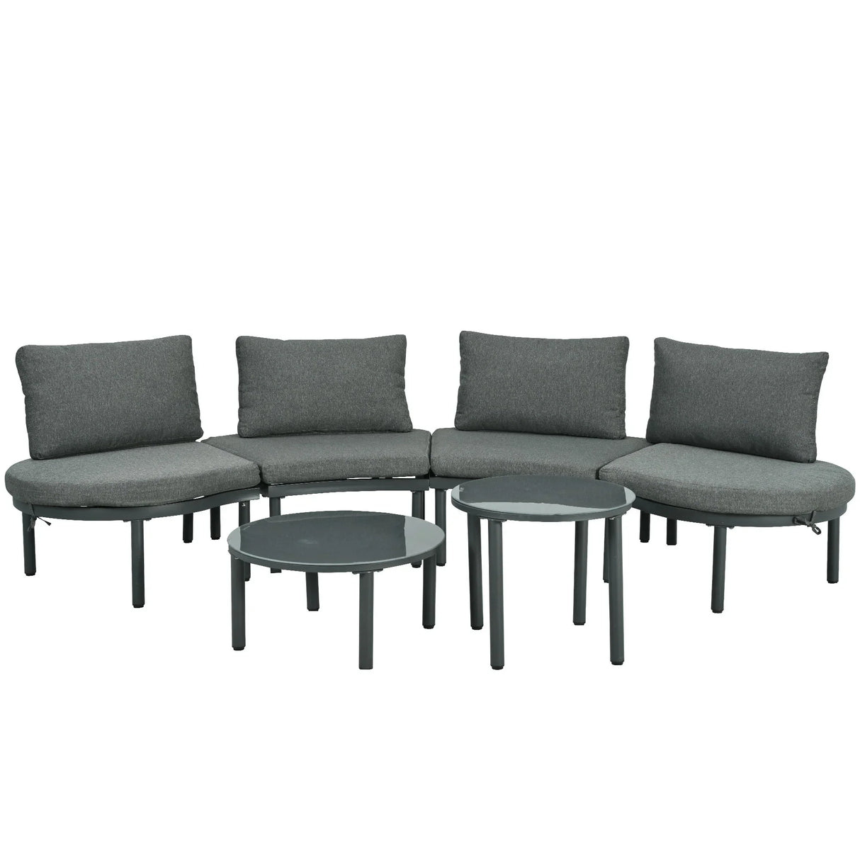 6 Piece Patio Set, Half Moon Outdoor Sectional Sofa With 2 High Low Coffee Tables, 4 Pillows & Cushions - Furniture Home Direct