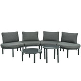 6 Piece Patio Set, Half Moon Outdoor Sectional Sofa With 2 High Low Coffee Tables, 4 Pillows & Cushions - Furniture Home Direct