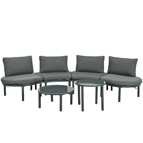 6 Piece Patio Set, Half Moon Outdoor Sectional Sofa With 2 High Low Coffee Tables, 4 Pillows & Cushions - Furniture Home Direct