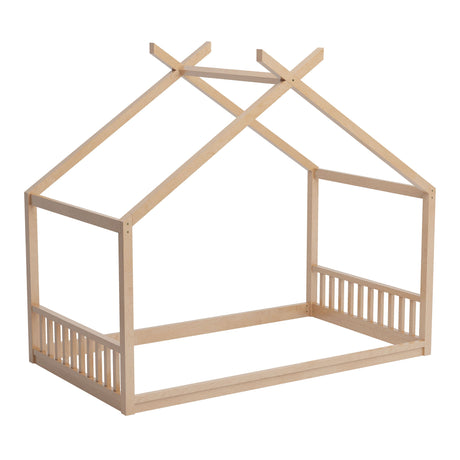 Montessori Pine House Floor Bed With Headboard Footboard