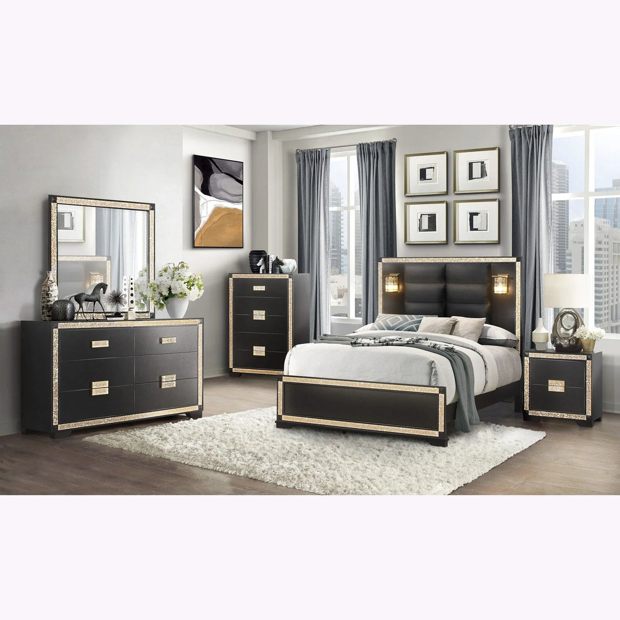 Lively - Bedroom Set With Glitter Detail And Padded Headboard - Furniture Home Direct