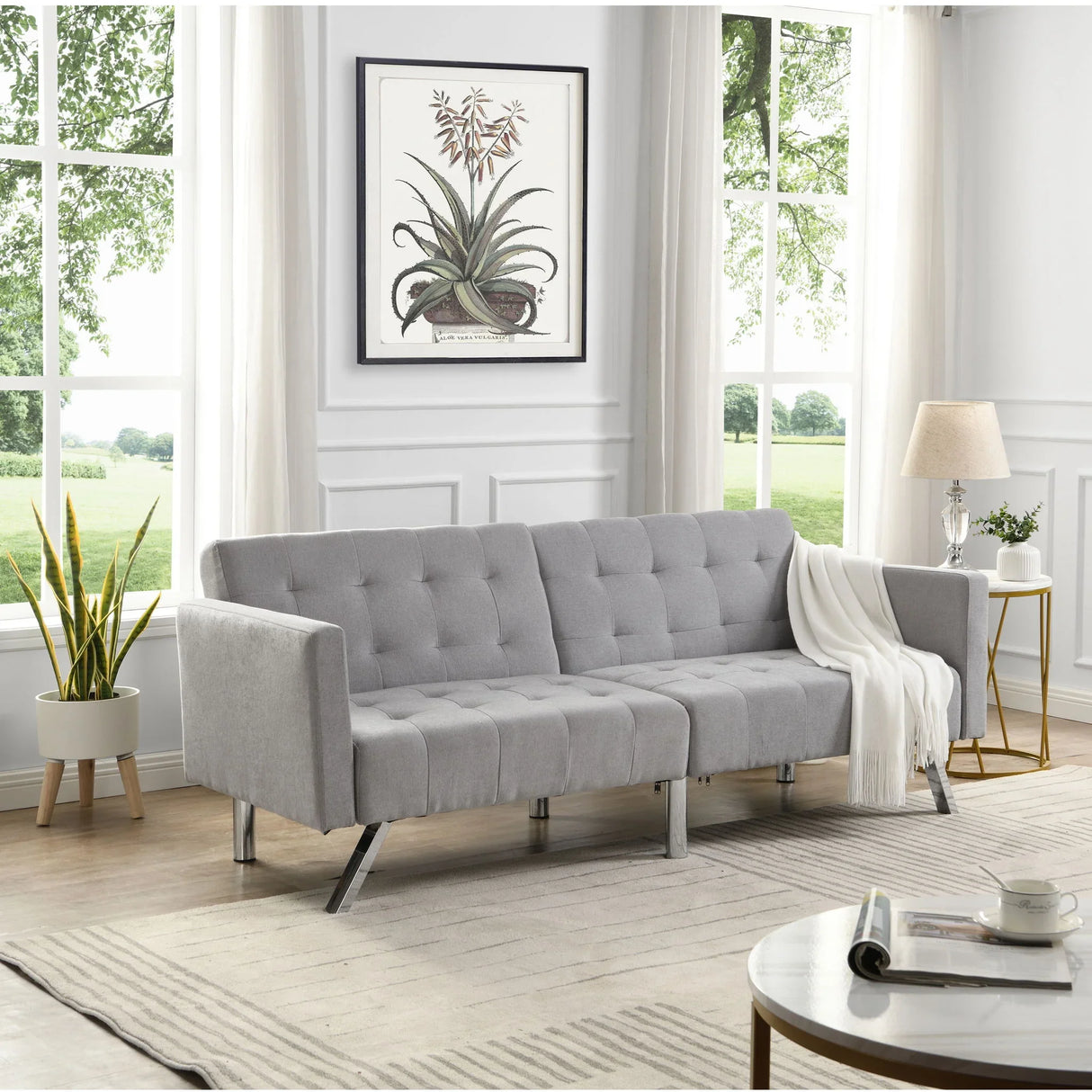 Futon Sofa Bed Convertible Folding Lounge Couch, Armrests - Furniture Home Direct