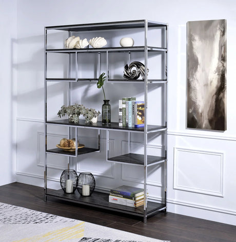Vonara - Bookshelf - Chrome / Gray / Oak - Furniture Home Direct