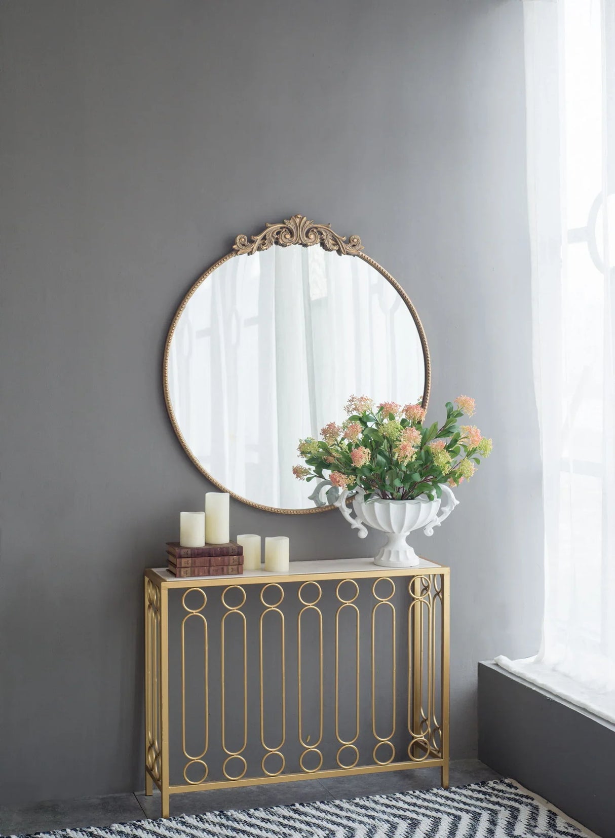 Classic Design Mirror With Baroque Inspired Frame For Bathroom, Entryway Console Lean Against Wall - Furniture Home Direct