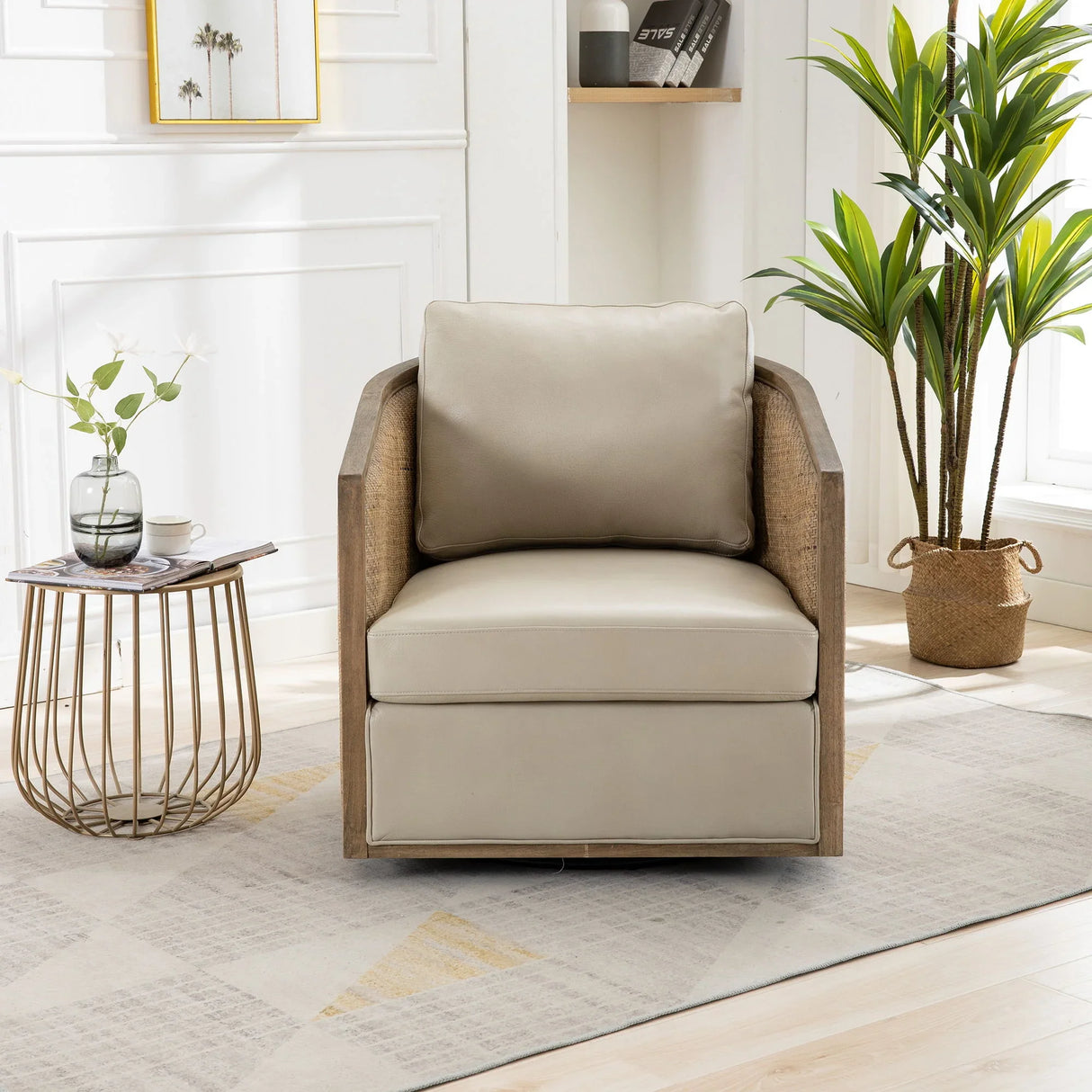 Barrel, Comfy Round Accent Sofa Chair With 360 Degree Swivel, Leisure Arm