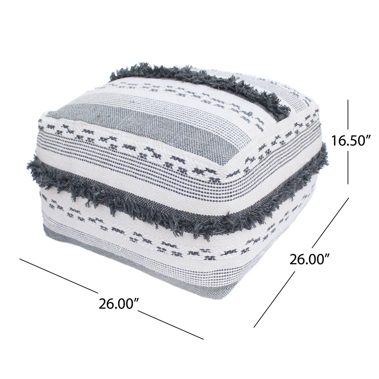 Karim - Faux Yarn Large Pouf, Durable - Ivory / Gray - Furniture Home Direct