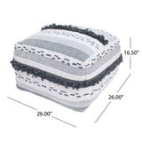 Karim - Faux Yarn Large Pouf, Durable - Ivory / Gray - Furniture Home Direct