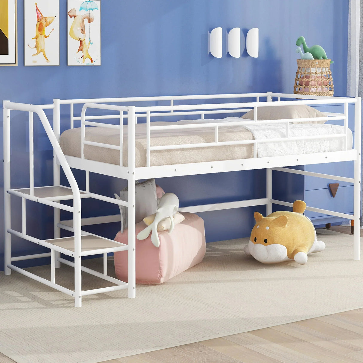 Loft Bed With Storage Stairs And Metal Frame - Furniture Home Direct
