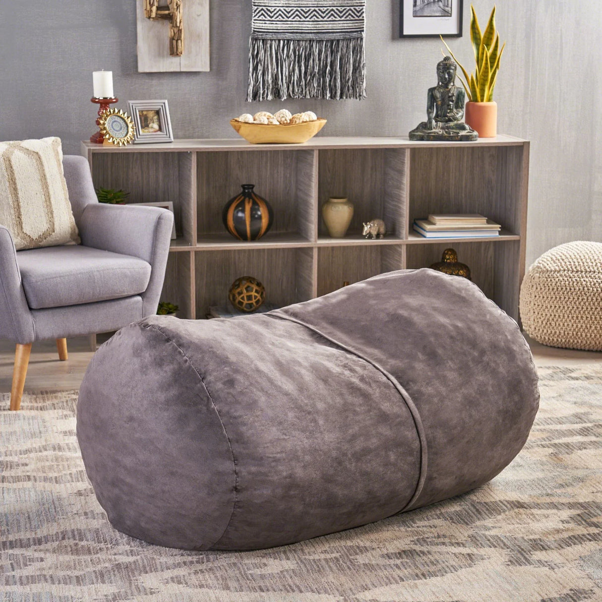 Michael - Modern Cylindrical Suede Bean Bag Chair - Furniture Home Direct