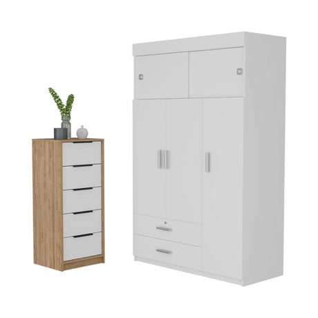 Armoire With Upper Cabinets And Dresser Two Piece Set White - Furniture Home Direct