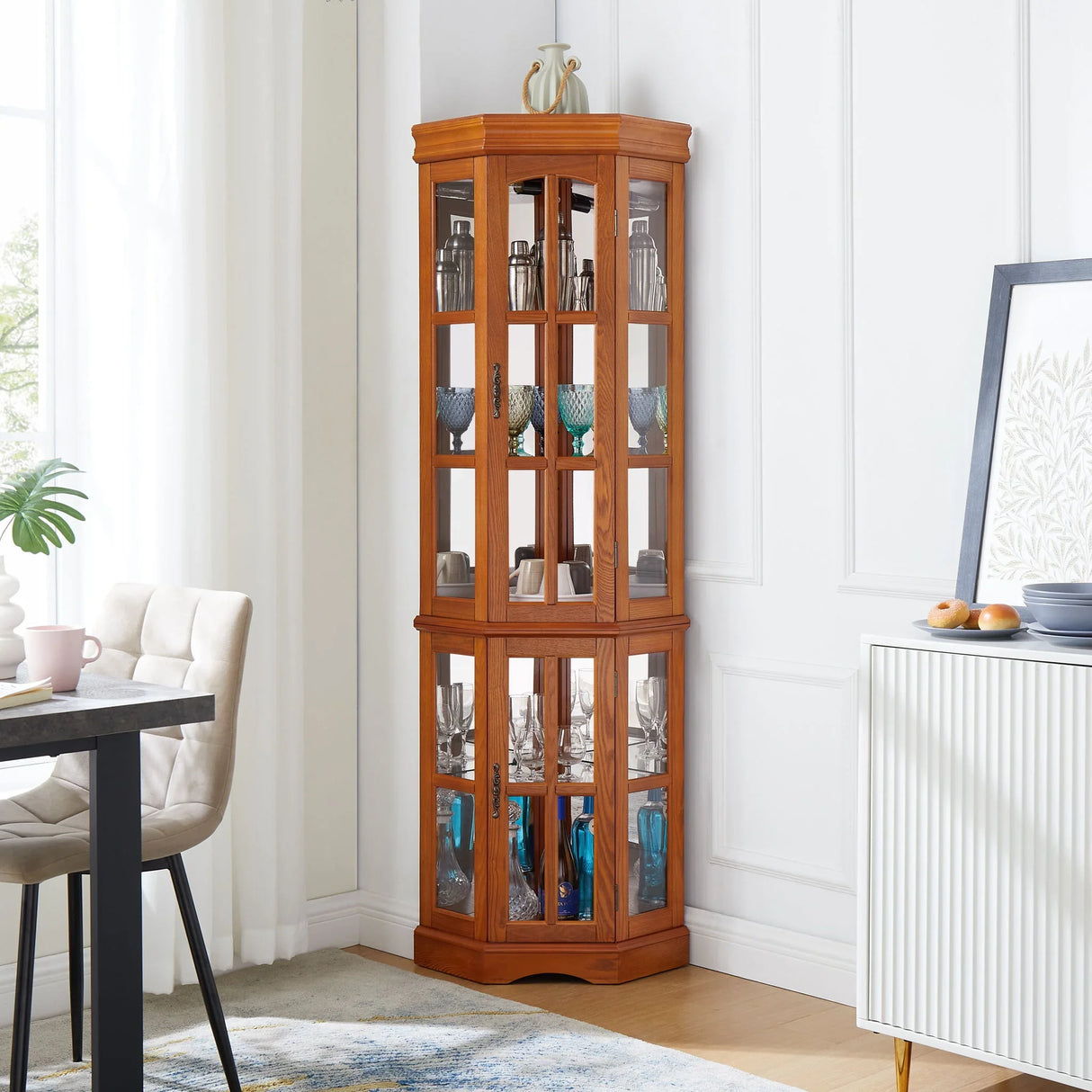 Corner Curio Cabinet With 5 Shelves And Lighting System (E26 Light Bulb Not Included) - Furniture Home Direct