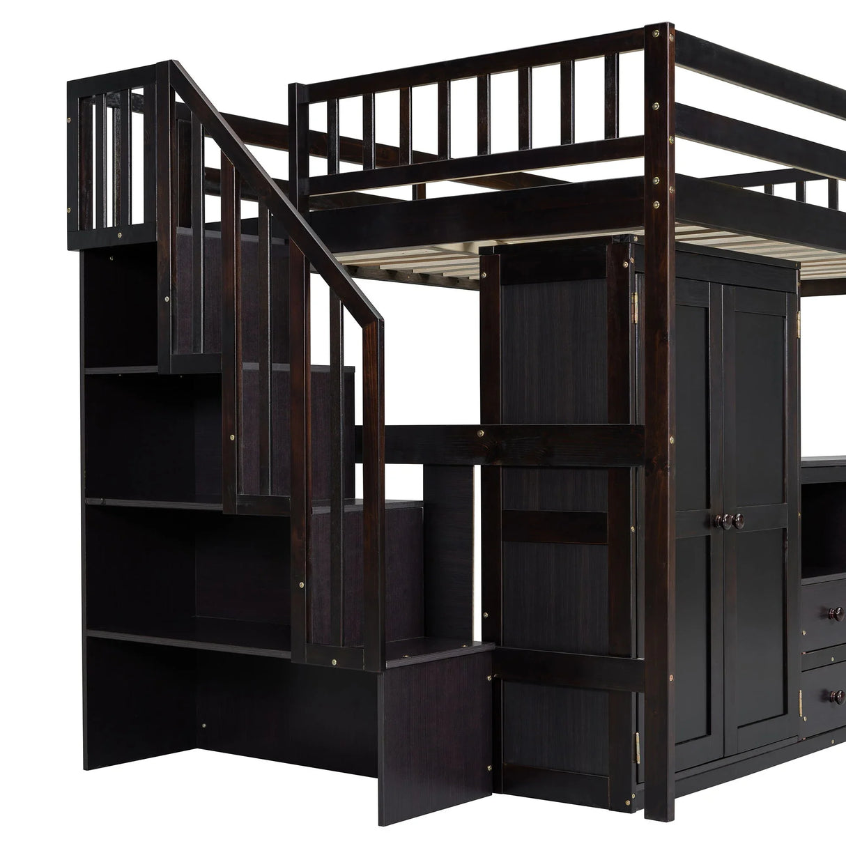 Loft Bed With Stairs, Bookshelf, Drawers, Desk & Wardrobe, Space Saving Multifunctional Furniture - Furniture Home Direct