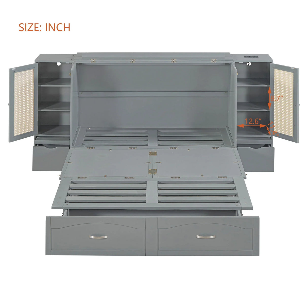 Murphy Wall Bed With Drawer And Rattan Decoration - Furniture Home Direct
