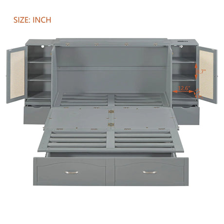 Murphy Wall Bed With Drawer And Rattan Decoration - Furniture Home Direct