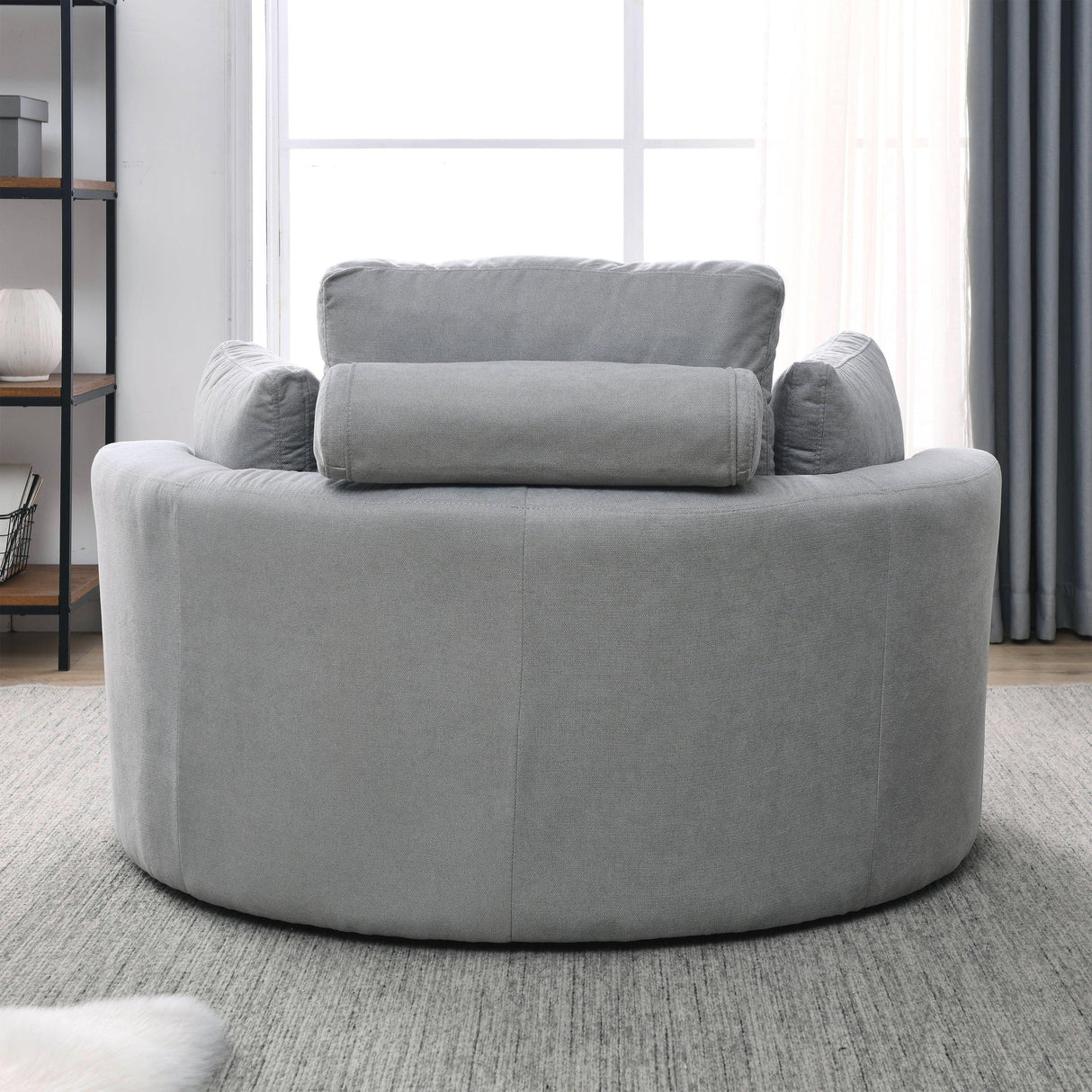 Linen Barrel Swivel Chair With Storage Ottoman - Furniture Home Direct