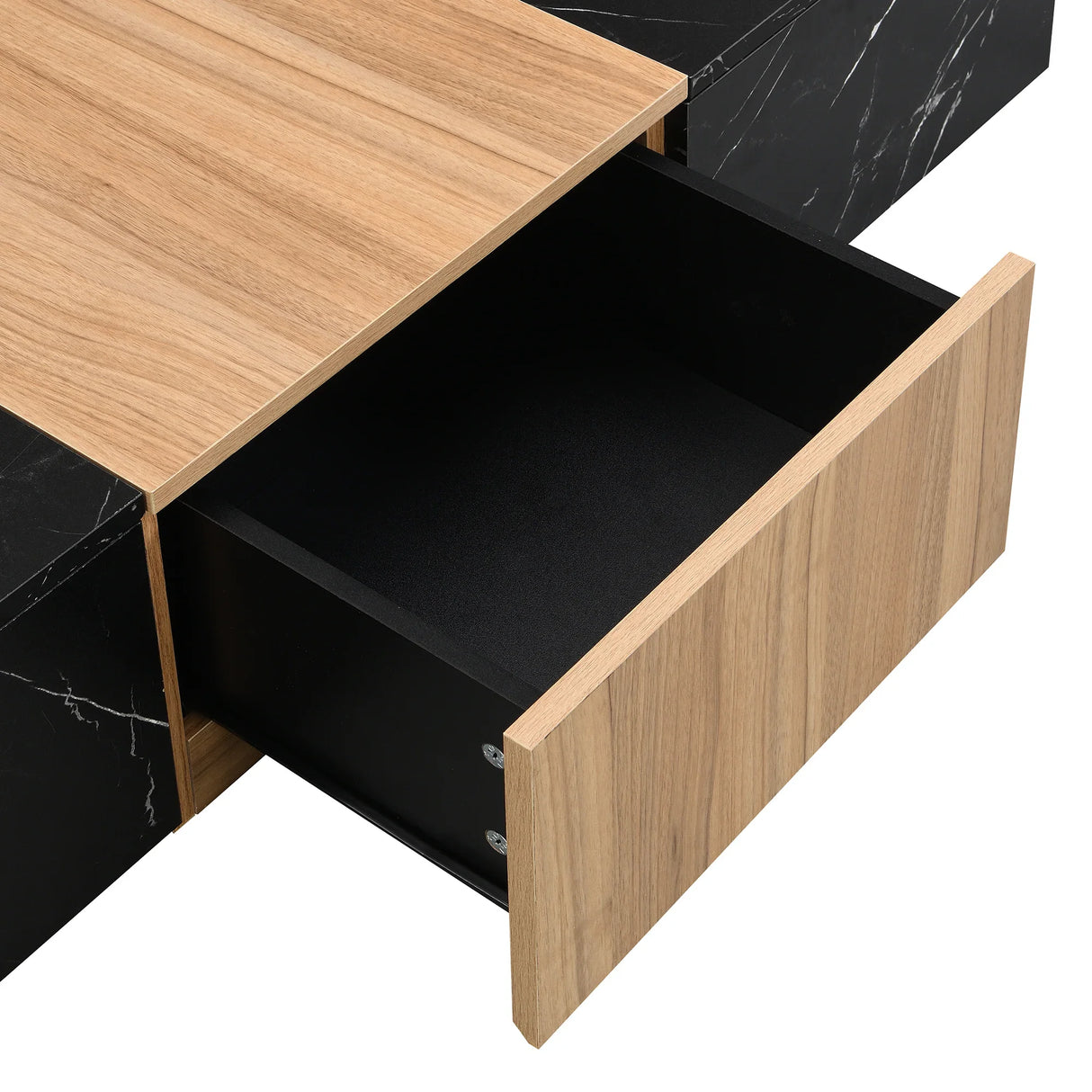 TV Stand With Faux Marble Walnut Finish Low Profile Black - Furniture Home Direct