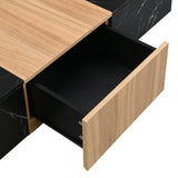 TV Stand With Faux Marble Walnut Finish Low Profile Black - Furniture Home Direct