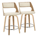 Cecina - Mid-Century Modern Fixed Height Counter Stool With Swivel With Round Footrest (Set of 2) - Zebra / Cream - Furniture Home Direct