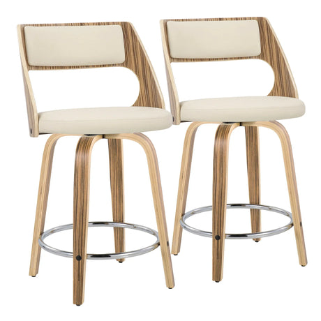 Cecina - Mid-Century Modern Fixed Height Counter Stool With Swivel With Round Footrest (Set of 2) - Zebra / Cream - Furniture Home Direct