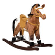 Qaba - Kids Metal Plush Ride-On Rocking Horse Chair Toy With Realistic Sounds - Dark Brown / White - Furniture Home Direct