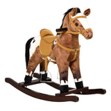 Qaba - Kids Metal Plush Ride-On Rocking Horse Chair Toy With Realistic Sounds - Dark Brown / White - Furniture Home Direct