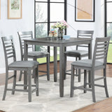 5 Piece Dining Table Set, Wooden Dining Square Table Set For 4, Counter Height Kitchen Table Set With Square Table And 4 Upholstered Chairs - Gray - Furniture Home Direct
