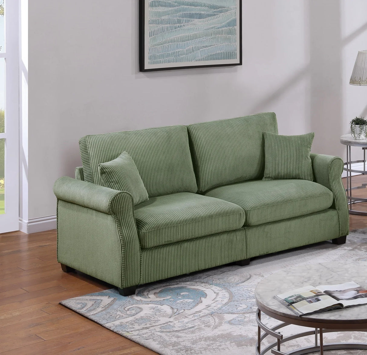 2 PC Living Room Set Including Sofa and love Seat With Pillows -Sage Green - Furniture Home Direct