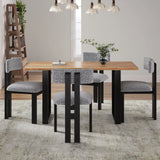 Mid Century 5 Piece Dining Set With Upholstered Metal Leg Chairs And Solid Wood Top Table - Black / White / Natural