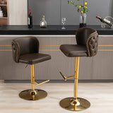 Bar Stools Swivel Tufted Faux Leather Set of 2 Brown - Furniture Home Direct