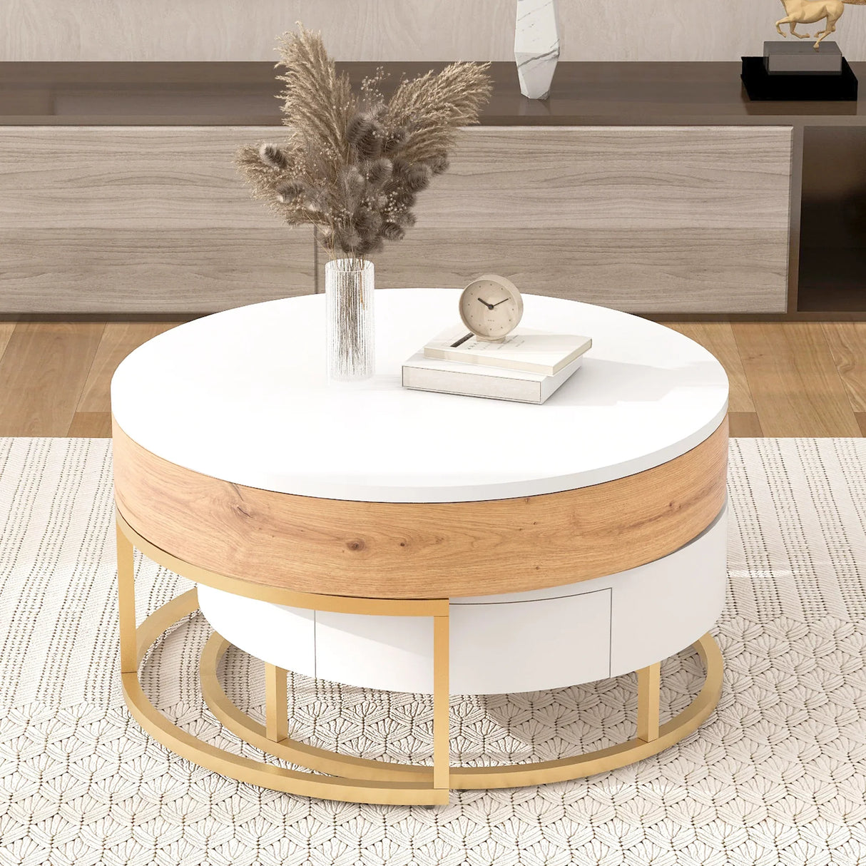 Nesting Coffee Tables Lift Top With 2 Drawers White Natural - Furniture Home Direct