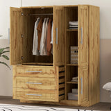 Wardrobe Armoire with Four Doors and Three Drawers Natural - Furniture Home Direct