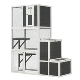 3 Tier Wooden Outdoor & Indoor Cat House Suitable For 1-3 Cats Cat Enclosure Resting Box With 4 Platforms And 2 Doors Cat Shelter Kitty House With A Jump Box For Hiding And Resting Cat Cage - Gray - Furniture Home Direct