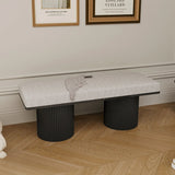 Upholstered Bench With Black Chunky Legs Boucle Contemporary Style Bed-End Bench For Bedroom Living Room - Light Gray - Furniture Home Direct