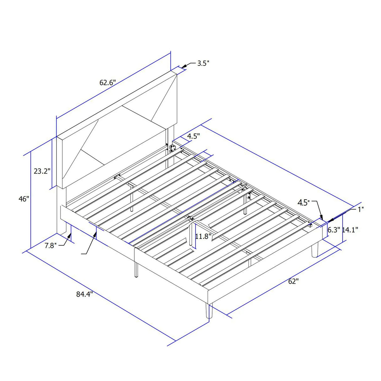 Upholstered Platform Bed Frame With Headboard, Wood Slat Support - Furniture Home Direct