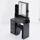Vanity Desk With Cushioned Stool Lighted Mirror Black - Furniture Home Direct